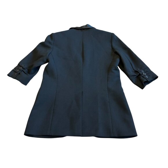 Smythe Black Wool Blend Silk Lapel Blazer Jacket 3/4 Sleeve Ruched Size 6 Womens - Picture 6 of 11